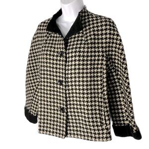 Talbots Small Petite Black & Ivory Cream Houndstooth Wool Blend Blazer Pockets